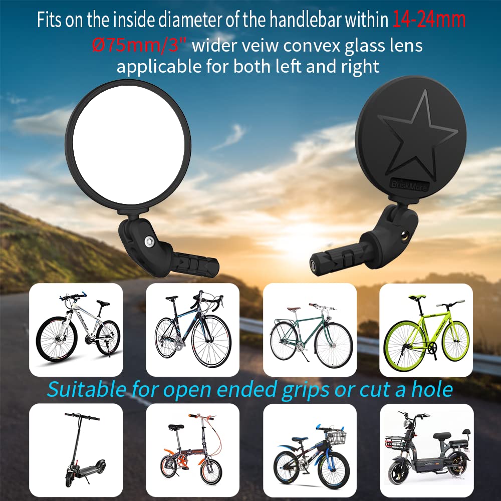 BriskMore Bike Handlebar Mirror, HD Glass Convex Lens Bicycle Rearview Mirror.-Pedal Power Pros