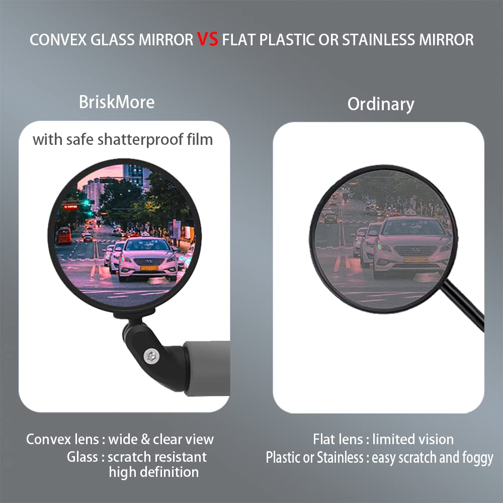 BriskMore Bike Handlebar Mirror, HD Glass Convex Lens Bicycle Rearview Mirror.-Pedal Power Pros