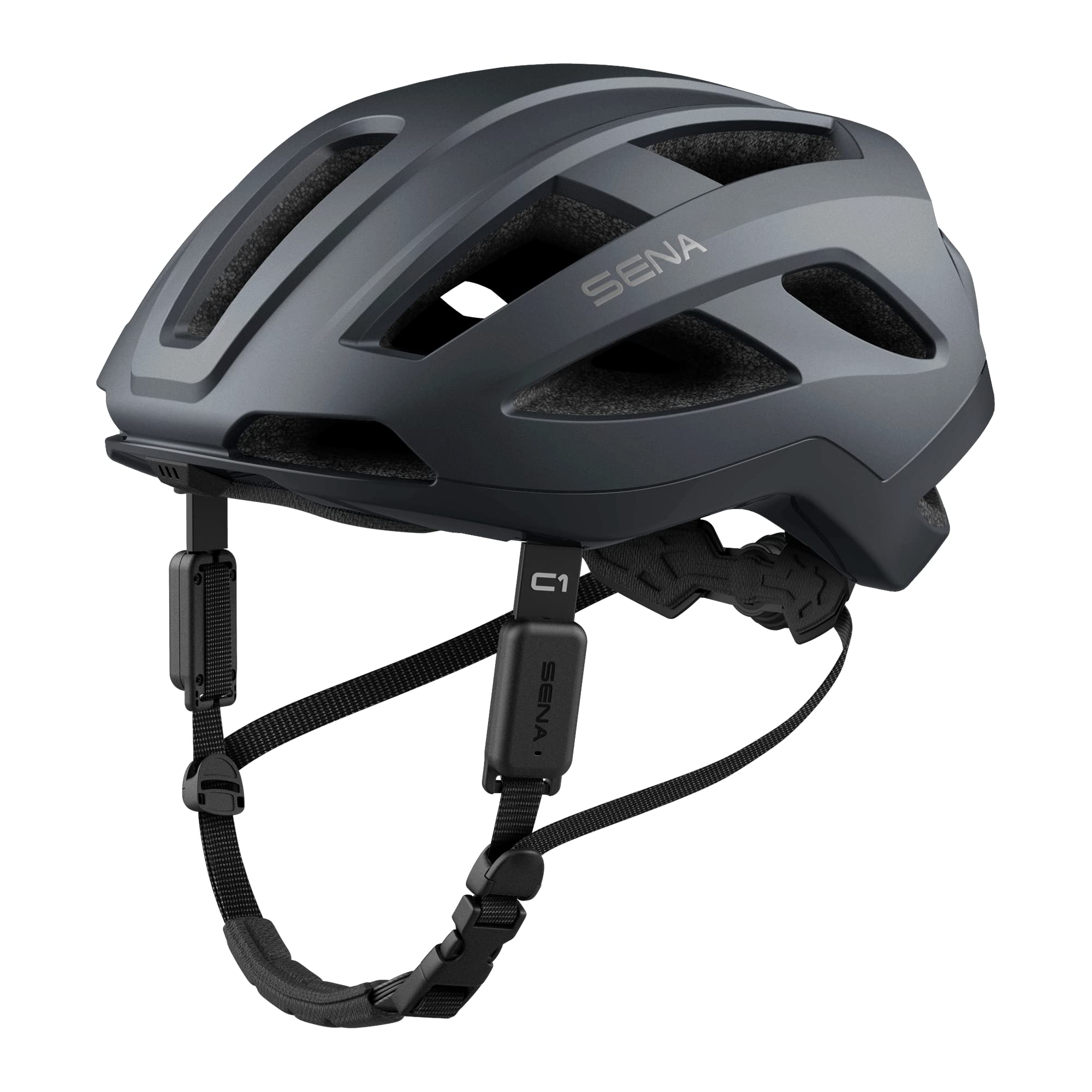 Sena C1 Smart Cycling Helmet with Bluetooth Intercom and Smartphone Connectivity for Music, GPS, and Phone Calls (Matte Gray, Large)-Pedal Power Pros