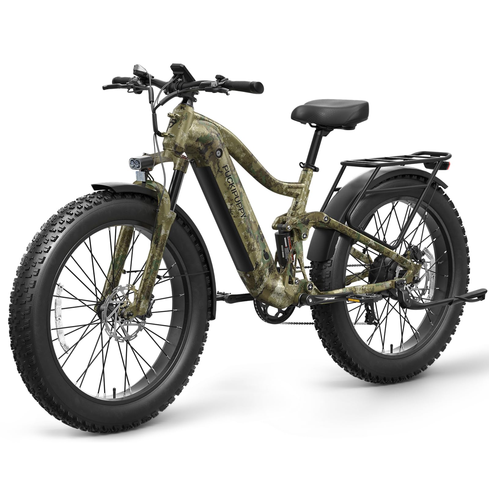PUCKIPUPPY Boxer Electric Bike for Adults 960W, Full Suspension 48V 20AH Battery Ebike, 26" Fat Tire 28MPH 80Miles Range Mountain Electric Bicycle, 7 Speed Hydraulic Disc Brake-Pedal Power Pros