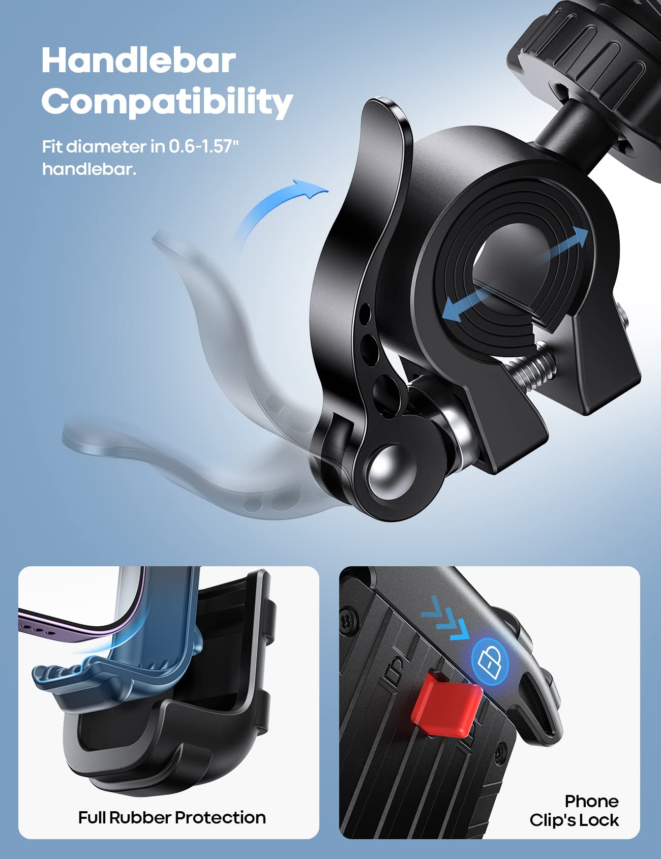Lamicall Bike Phone Holder, Handlebar Cell Phone Clamp, Scooter Phone Clip for iPhone 15 Pro Max/Plus, 14 Pro Max, S9, S10 and More 4.7" to 6.8" Smartphones-Pedal Power Pros