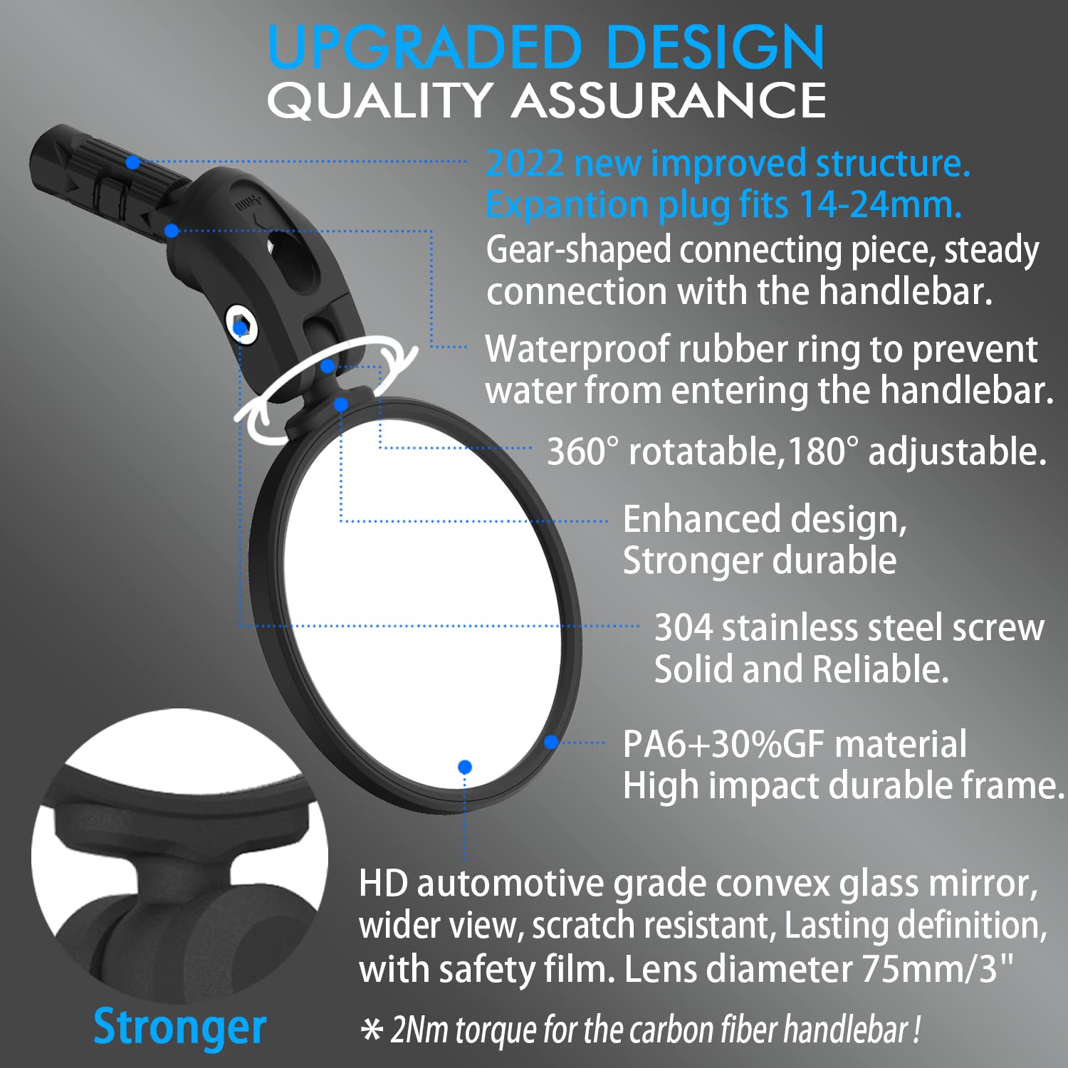 BriskMore Bike Handlebar Mirror, HD Glass Convex Lens Bicycle Rearview Mirror.-Pedal Power Pros