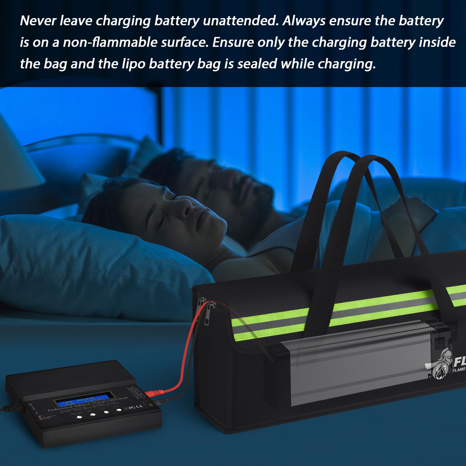 FLASLD E-Bike Battery Safe Bag Explosionproof - Large Capacity Fireproof Lipo Bag for Ebike Battery Charging and Storage (19.3 x 4.3 x 7in)-Pedal Power Pros