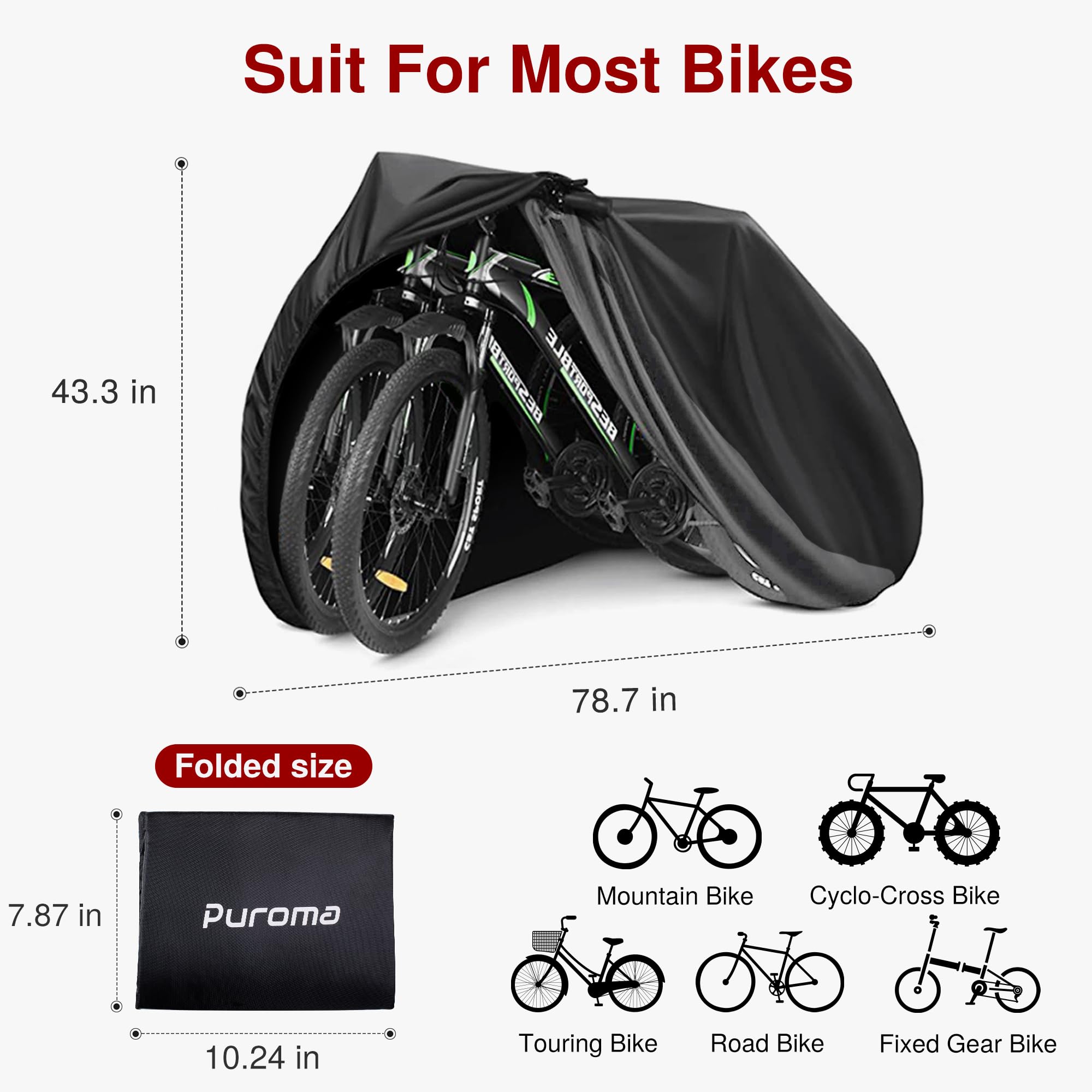Puroma Bike Cover Outdoor Waterproof Bicycle Covers Rain Sun UV Dust Wind Proof with Lock Hole for Mountain Road Electric Bike, XL (Basic Black)-Pedal Power Pros