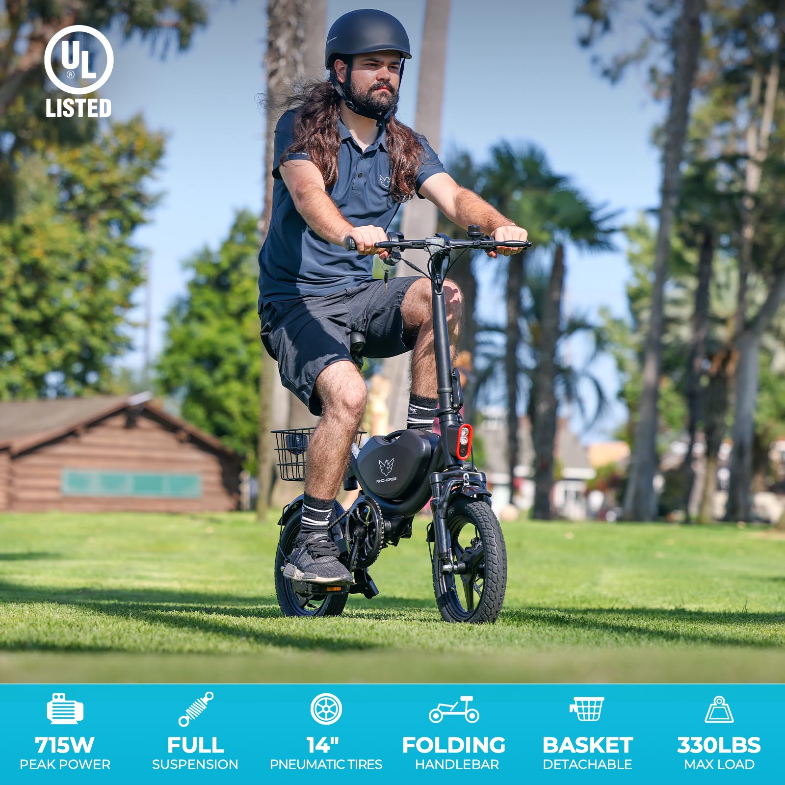Electric Bike with Basket, 14" Folding E-bike 22 MPH, 35 Miles Range, Dual Suspension.-Pedal Power Pros
