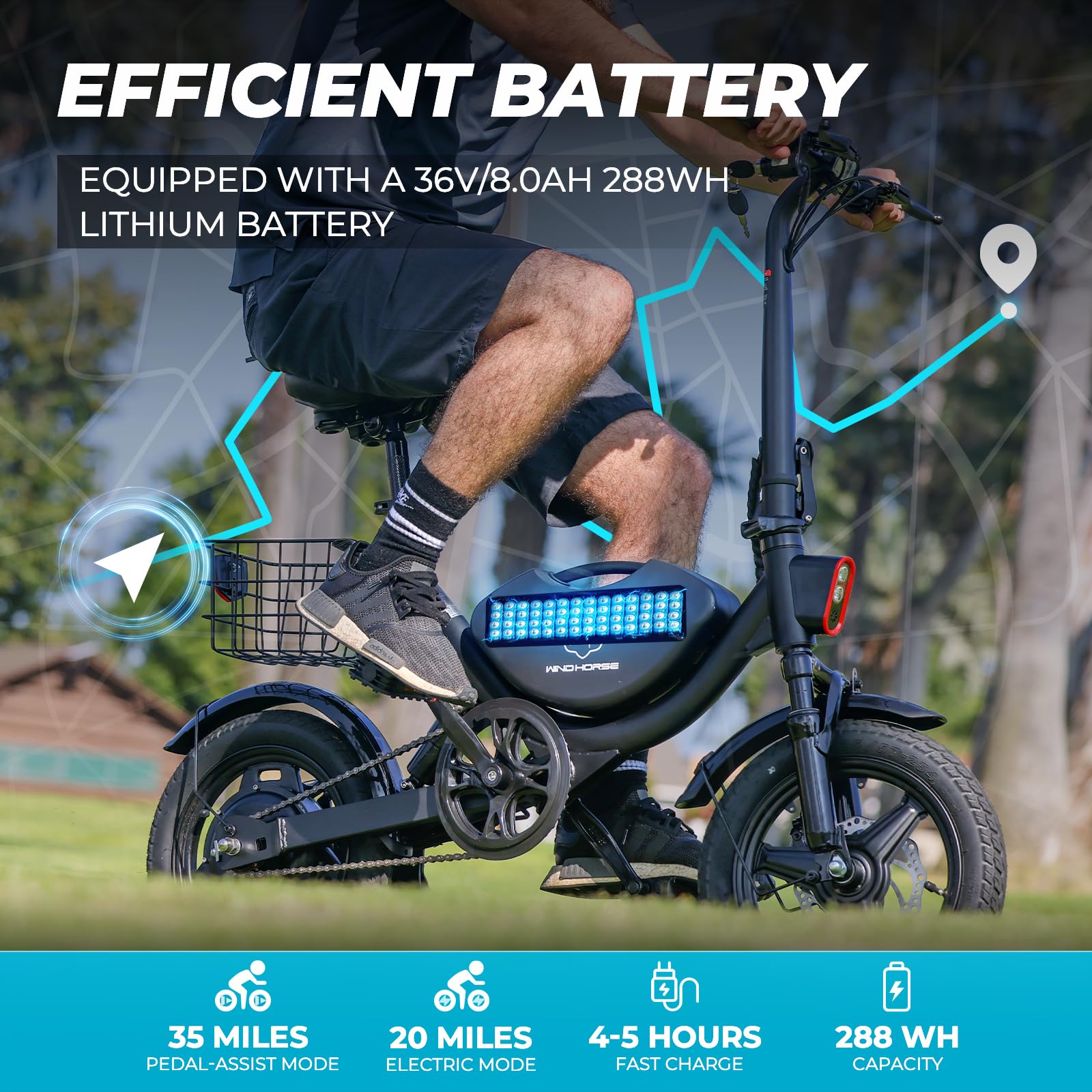 Electric Bike with Basket, 14" Folding E-bike 22 MPH, 35 Miles Range, Dual Suspension.-Pedal Power Pros