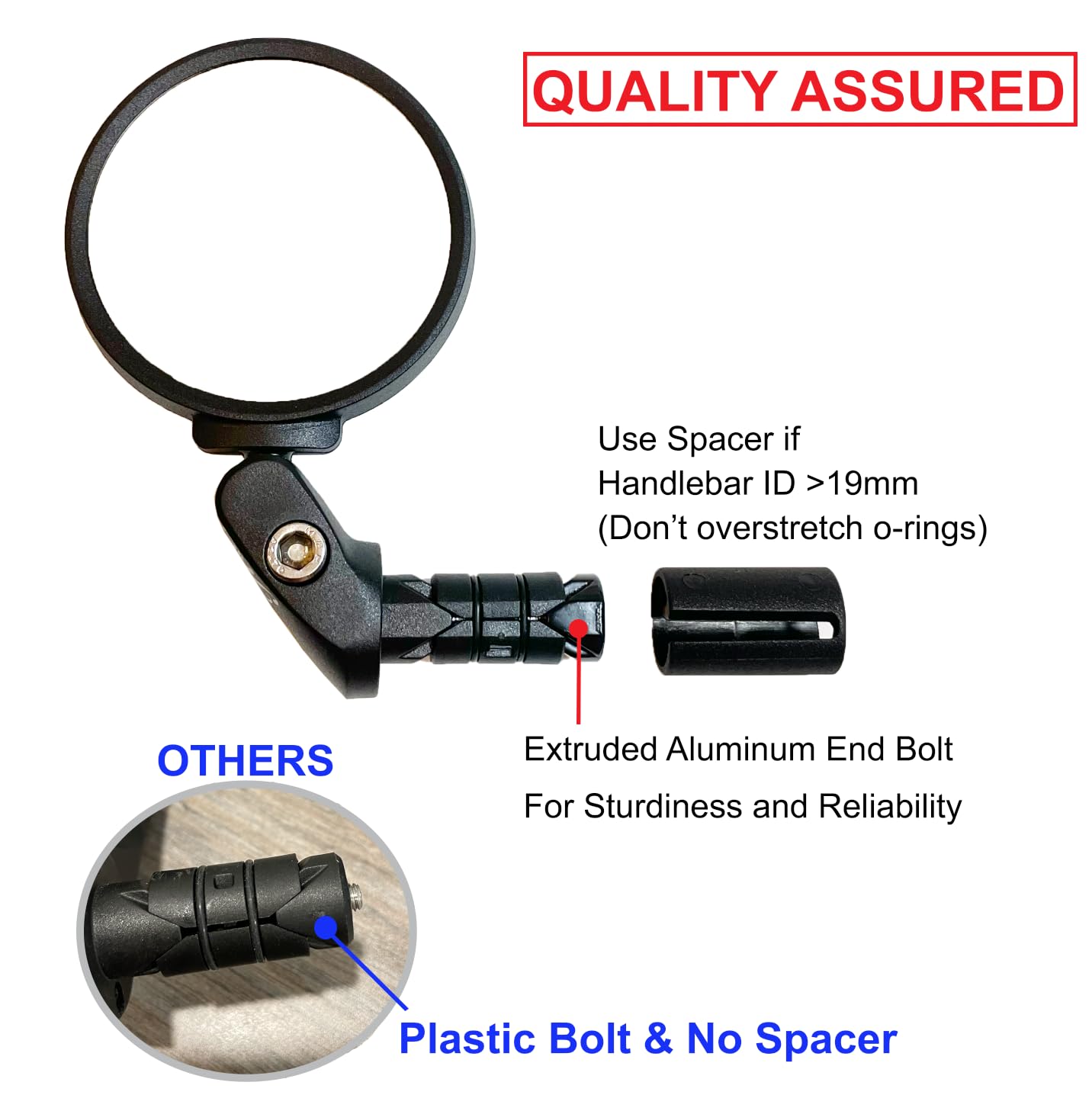 Hafny Bar End Bike / Bicycle Mirror, Stainless Steel Lens , Safe Adjustable Rearview Cycle / E-bike Mirror, HF-MR083 (Black 62mm)-Pedal Power Pros
