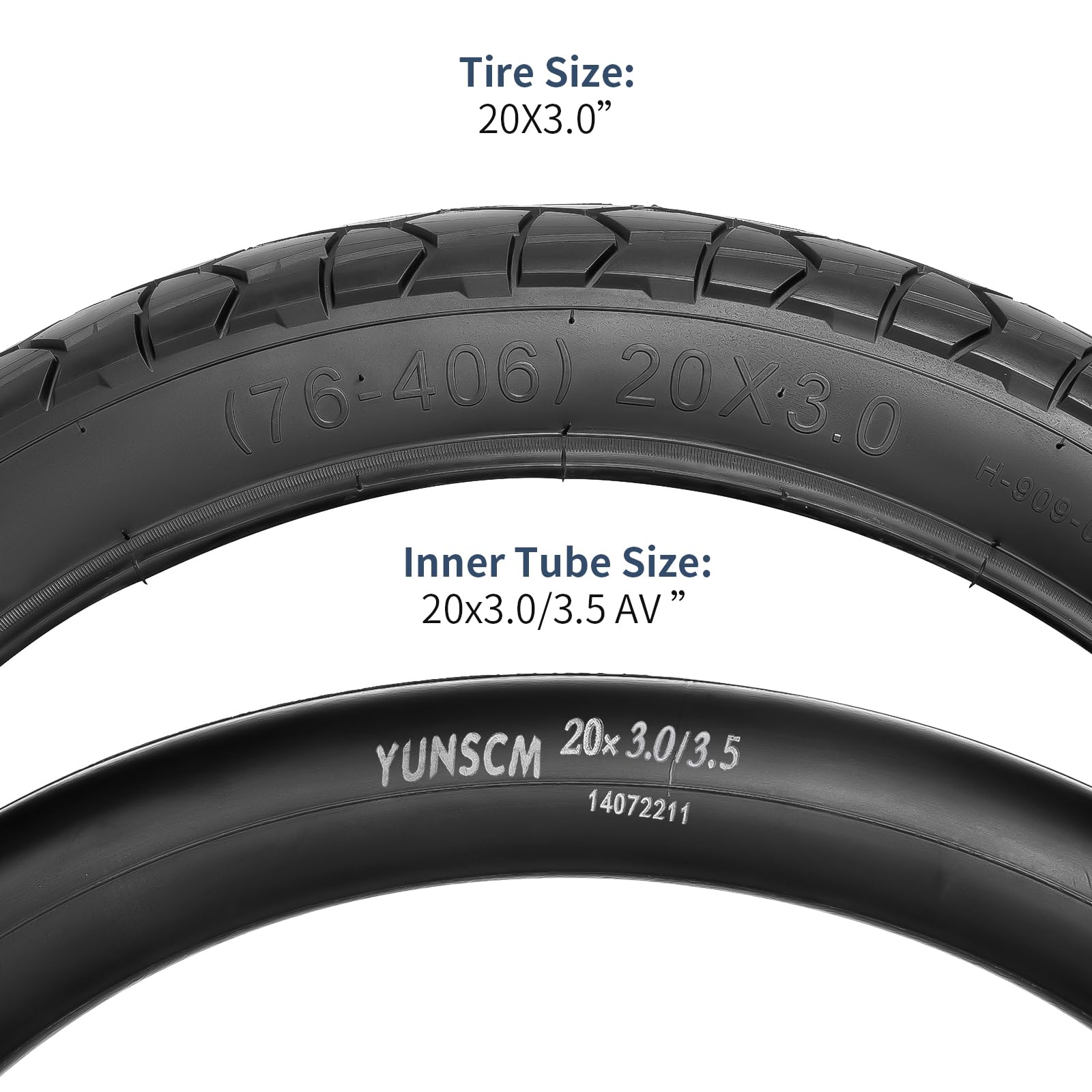 YUNSCM 2-PCS 20" E-Bike Fat Tires 20x3.0/76-406 60TPI and 20" Bike Tubes-Pedal Power Pros