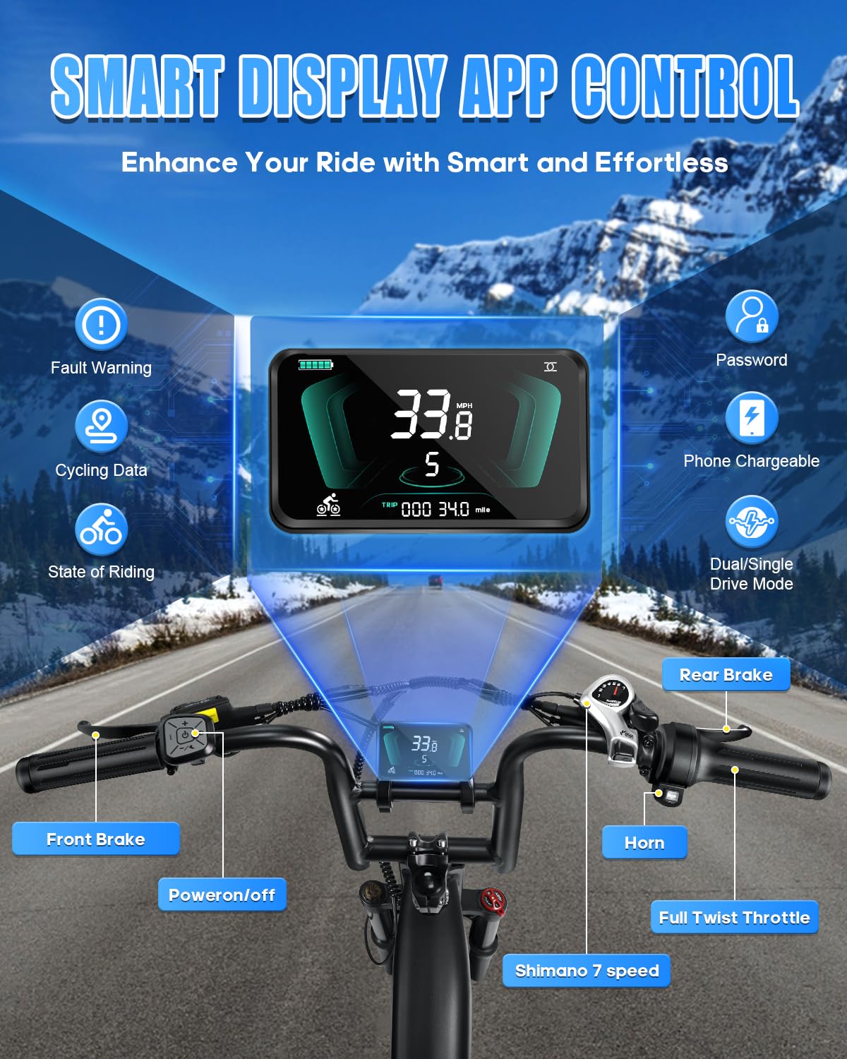 W Wallke 2025 Peak 3200W Long Range Electric Bike for Adults 200 Miles, Samsung-Cell Battery 48V 60Ah/40Ah, APP Control 34MPH Fast Ebike, 20" Fat Tire Hydraulic Brake Stepthru E Bike, 7 Speed, UL2849-Pedal Power Pros