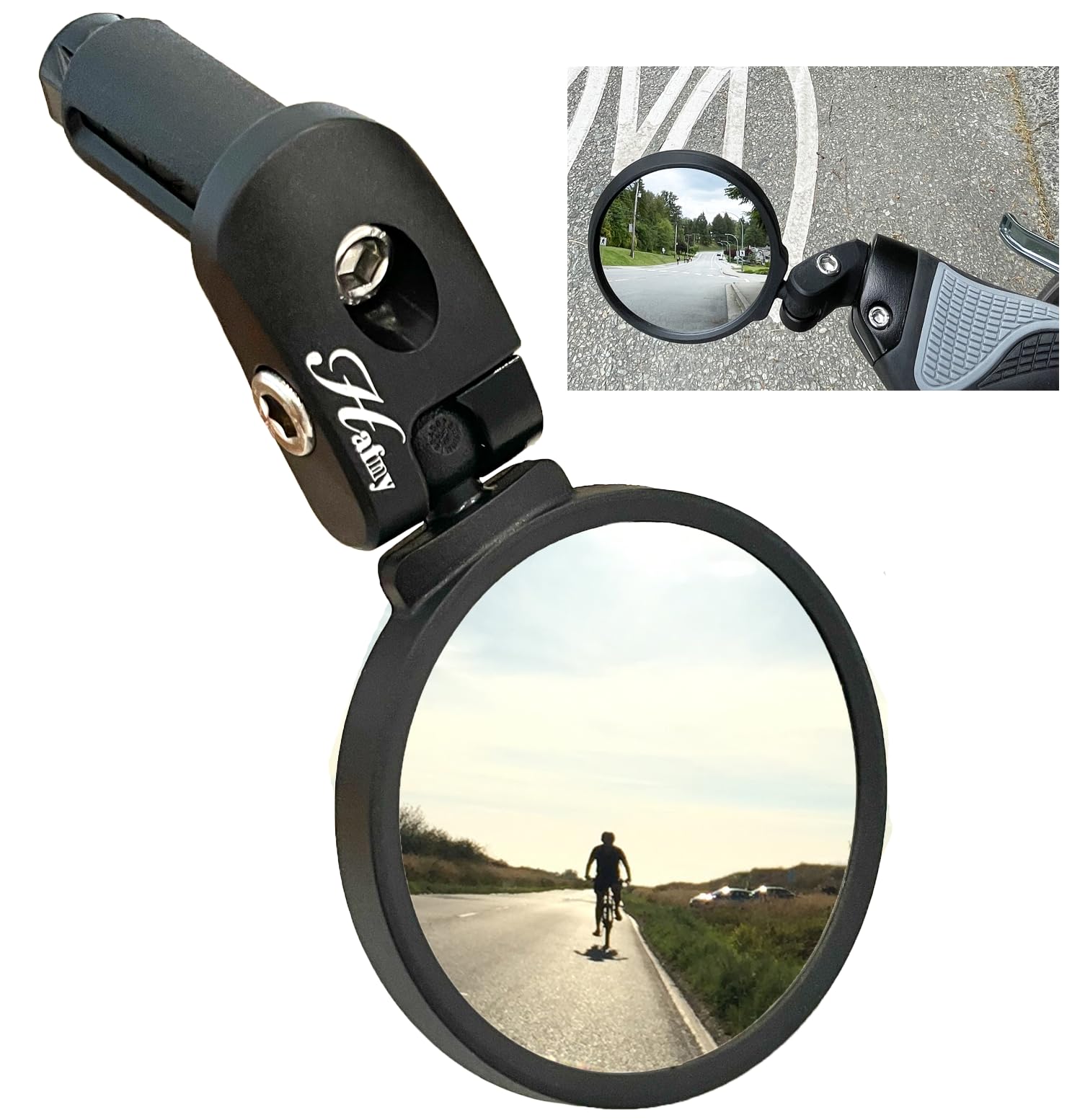 Hafny Bar End Bike / Bicycle Mirror, Stainless Steel Lens , Safe Adjustable Rearview Cycle / E-bike Mirror, HF-MR083 (Black 62mm)-Pedal Power Pros