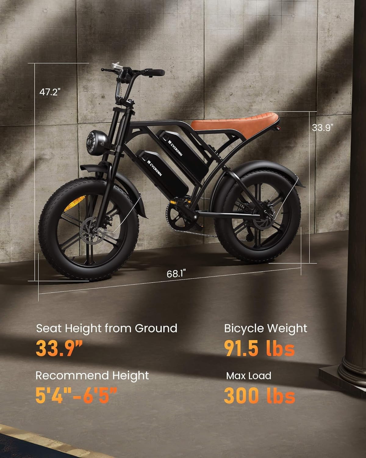 CYCROWN CycHunter Electric Bike for Adults, 48V 26Ah Dual Battery Moped Style Ebike, 1000W Peak Motor, 150 Miles PAS Range, 7 Speed Gearing, 28mph electric dirt bike, Full Suspension Electric Bicycles