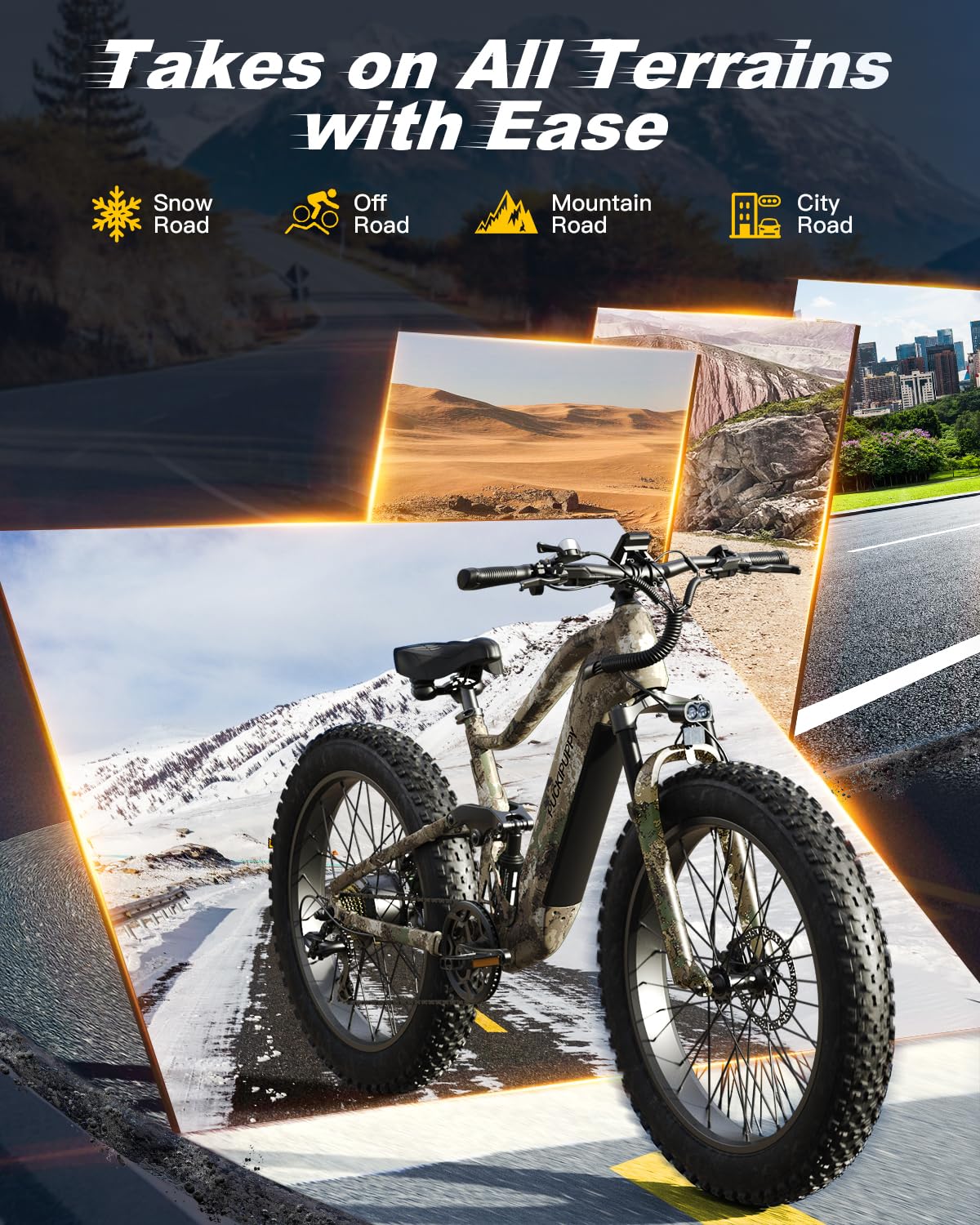 PUCKIPUPPY Boxer Electric Bike for Adults 960W, Full Suspension 48V 20AH Battery Ebike, 26" Fat Tire 28MPH 80Miles Range Mountain Electric Bicycle, 7 Speed Hydraulic Disc Brake-Pedal Power Pros