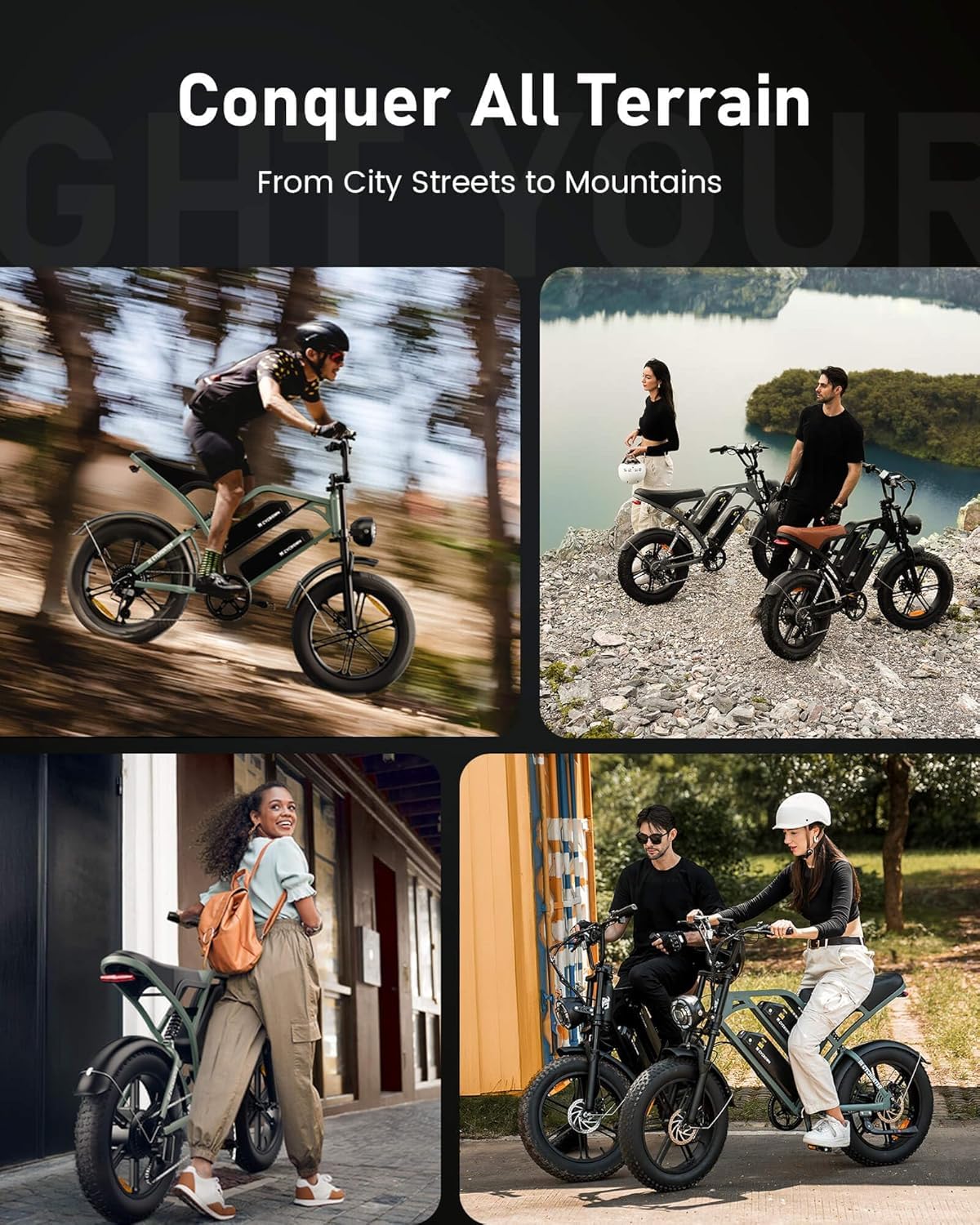 CYCROWN CycHunter Electric Bike for Adults, 48V 26Ah Dual Battery Moped Style Ebike, 1000W Peak Motor, 150 Miles PAS Range, 7 Speed Gearing, 28mph electric dirt bike, Full Suspension Electric Bicycles