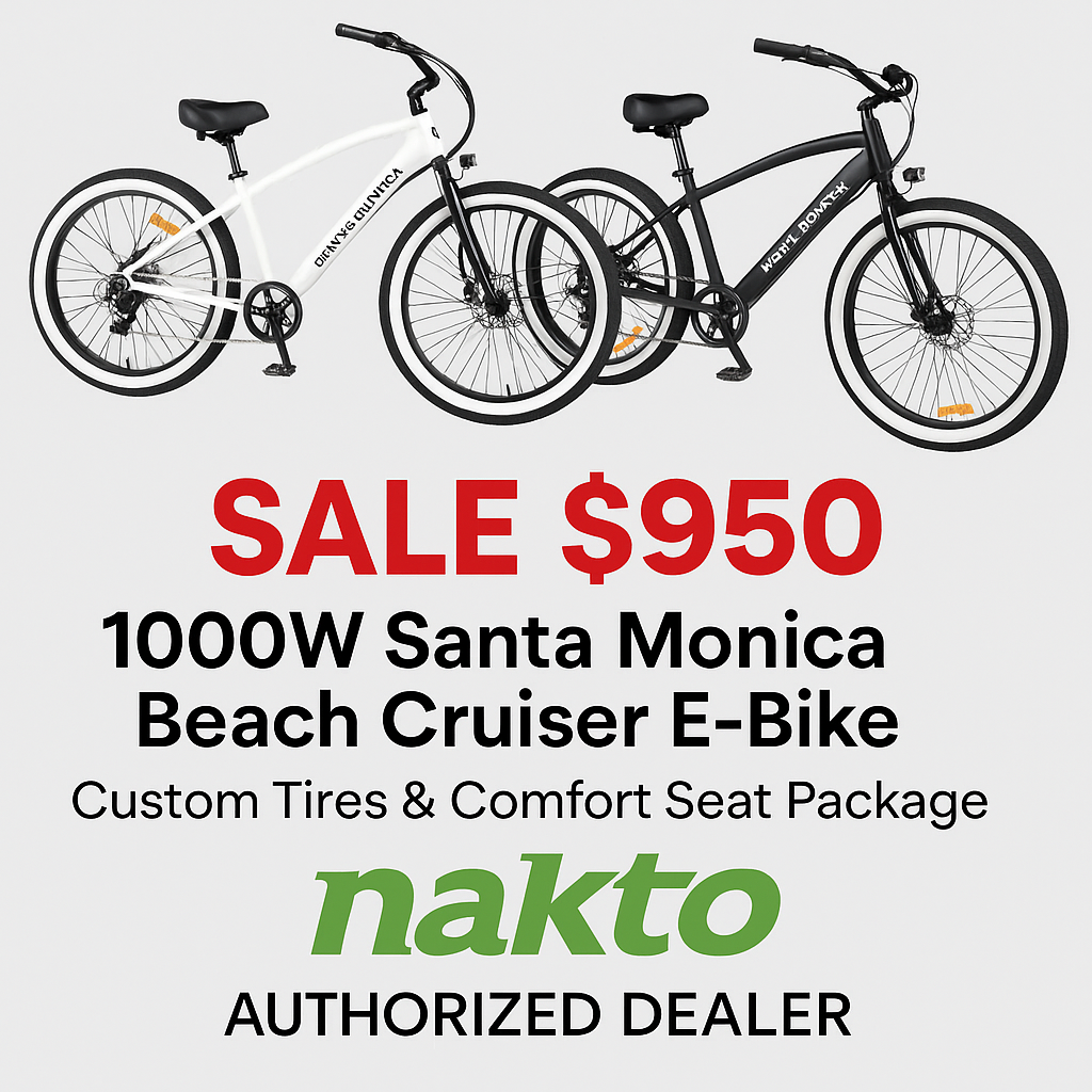 Custom Nakto 26" Santa Monica 1000W Electric Beach Cruiser Bike